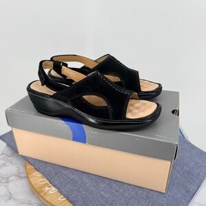 SoftWalk Naples Sandals Womens 7N Black Nubuck Leather Slingback Wedge S7000-004